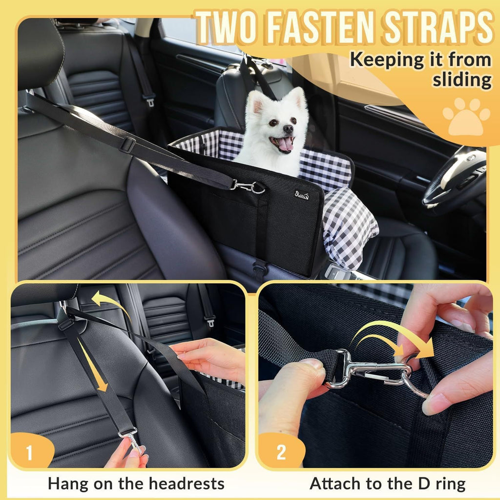 Dog Car Seat Console Booster 11lbs Anti-collapse Center Seat With Soft Cushion & Safety Belt. Portable Carrier For Small Pets. Fits Car Console