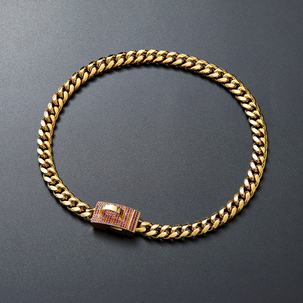 Pet Dog Collar Gold Stainless Steel Dog Leash