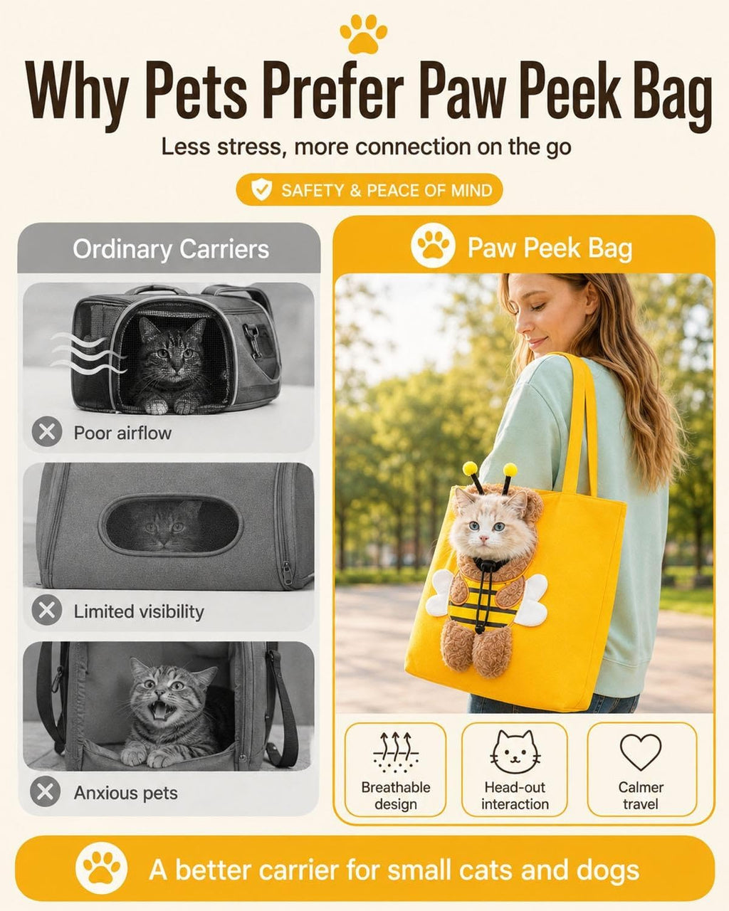 Paw Peek Bag, Breathable Pet Canvas Shoulder Carrier, Cat Dog Tote Colorful Animal Shapes Carrying Bag With Head-Out Design Adjustable Neck Small Dog Cat Carrier For Outdoor Use