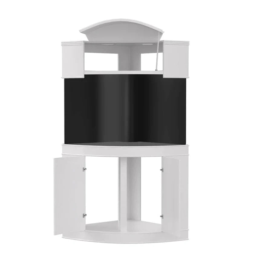 440g Corner 1/4 Cylinder Glass Aquarium Set in Unstained Wood