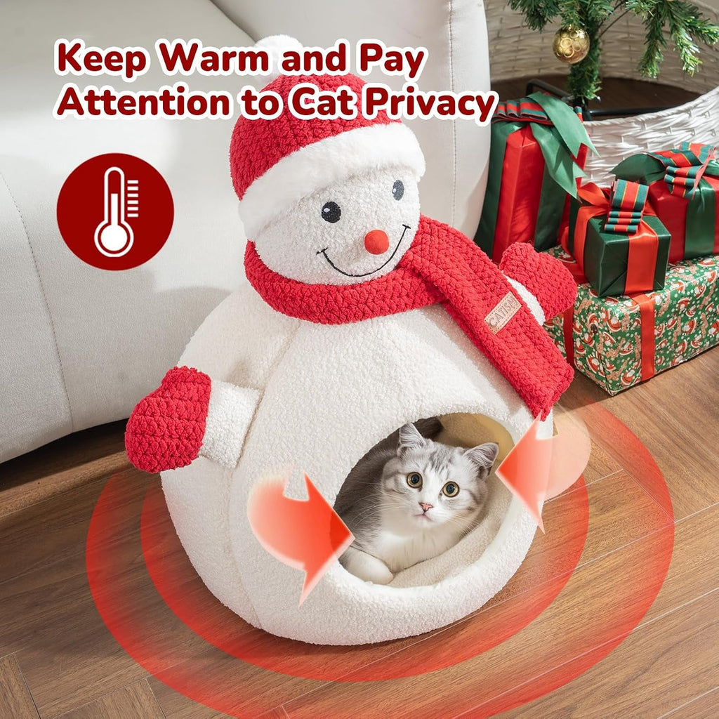 Christmas Snowman Cat Cave Bed – Cozy Indoor Pet Hideaway