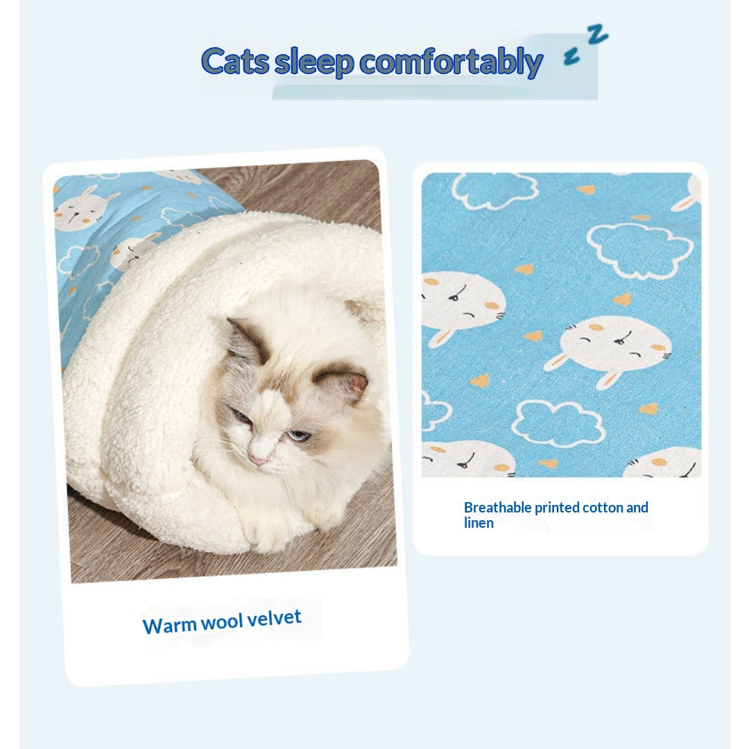 Thickened Cute Cartoon Enclosed Cat Sleeping Bag For Autumn Winter