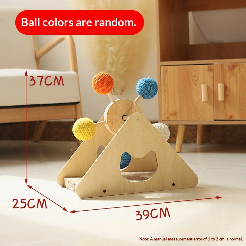 Cat Scratching Board, Solid Wood Cat Turntable Toy, Hemp Rope Claw Sharpening Ball, Cat Self-Entertainment Toy, Cross-Border Pet Supplies