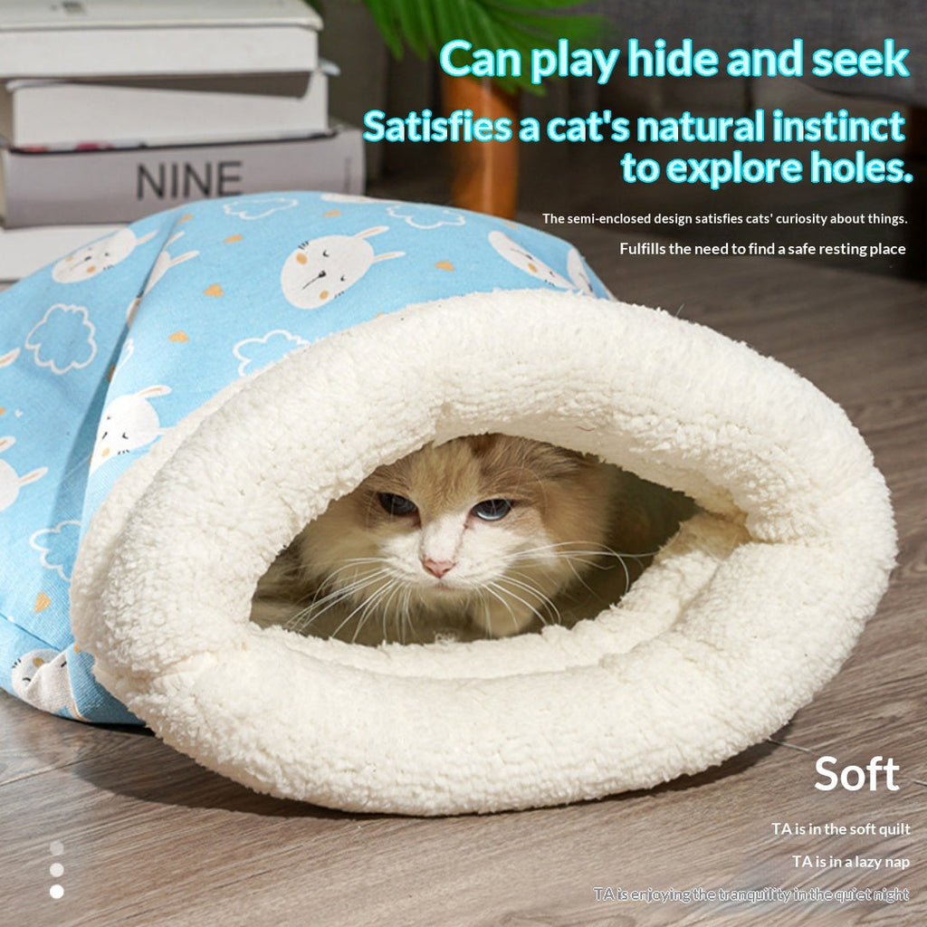 Thickened Cute Cartoon Enclosed Cat Sleeping Bag For Autumn Winter
