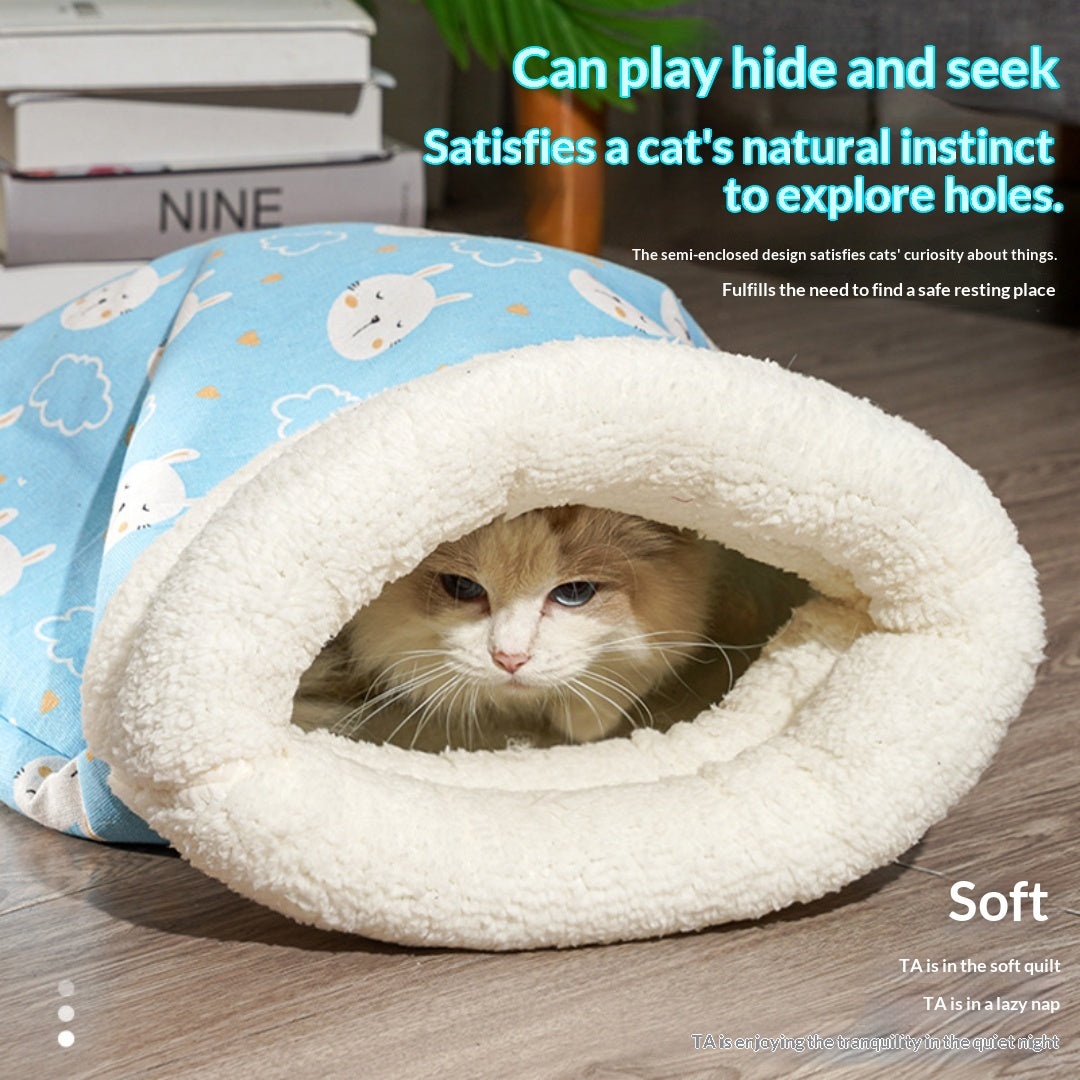 Thickened Cute Cartoon Enclosed Cat Sleeping Bag For Autumn Winter