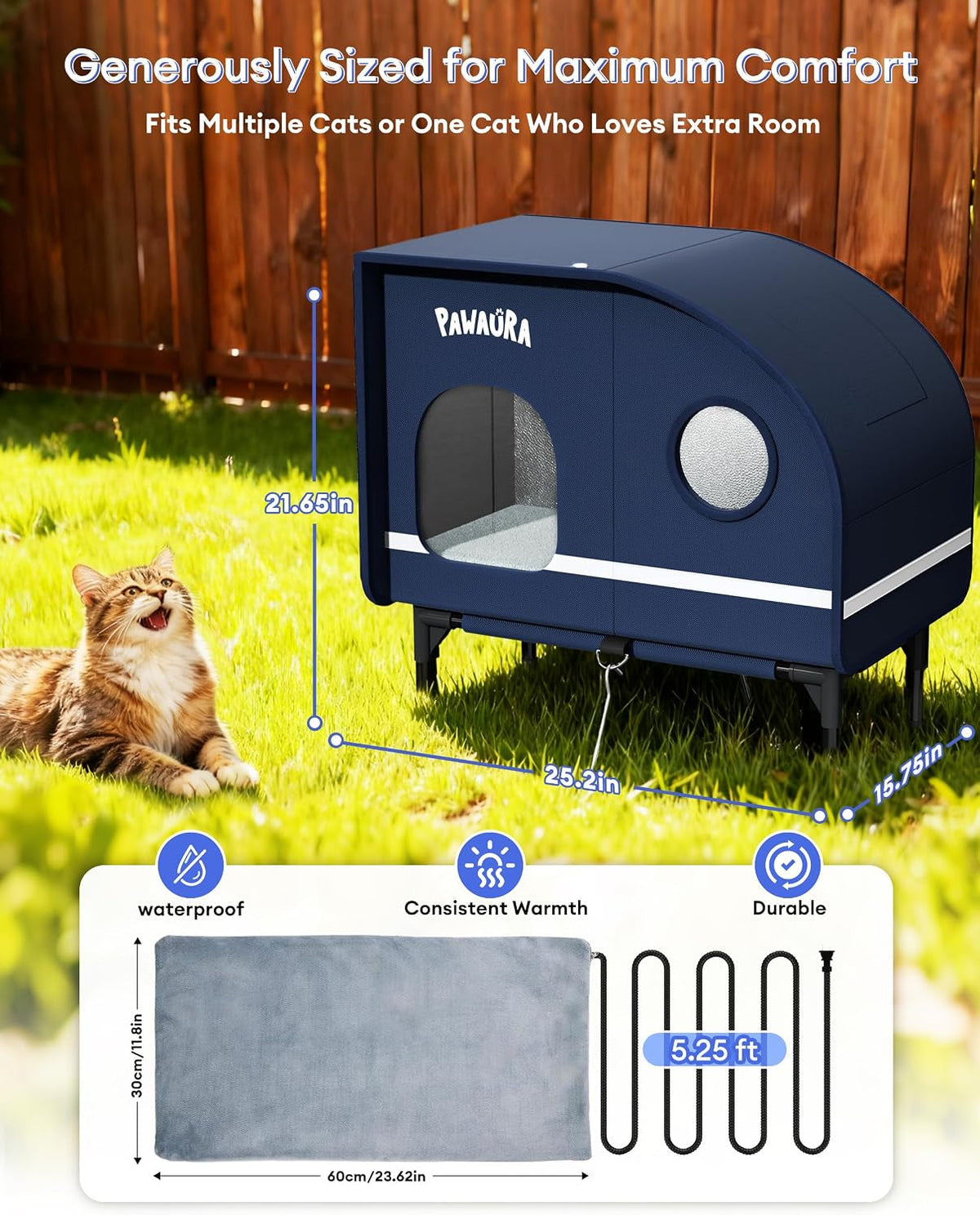 Heated Outdoor Cat House with Thermostatic Pad & Skylight