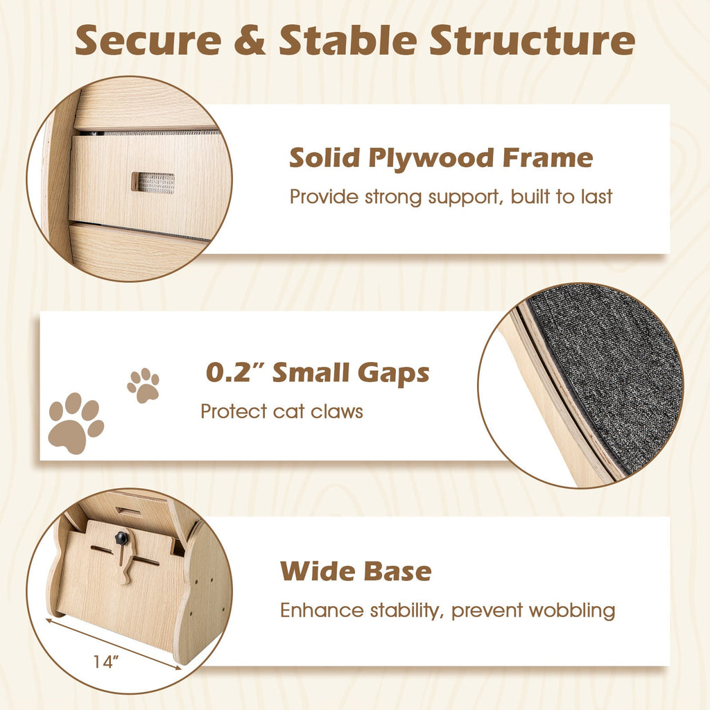 40 Inch Large Cat Exercise Wheel with Lockable Mechanism and Carpeted Runaway for Indoor Cats-Natural