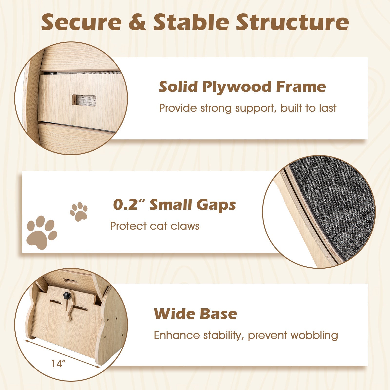 40 Inch Large Cat Exercise Wheel with Lockable Mechanism and Carpeted Runaway for Indoor Cats-Natural