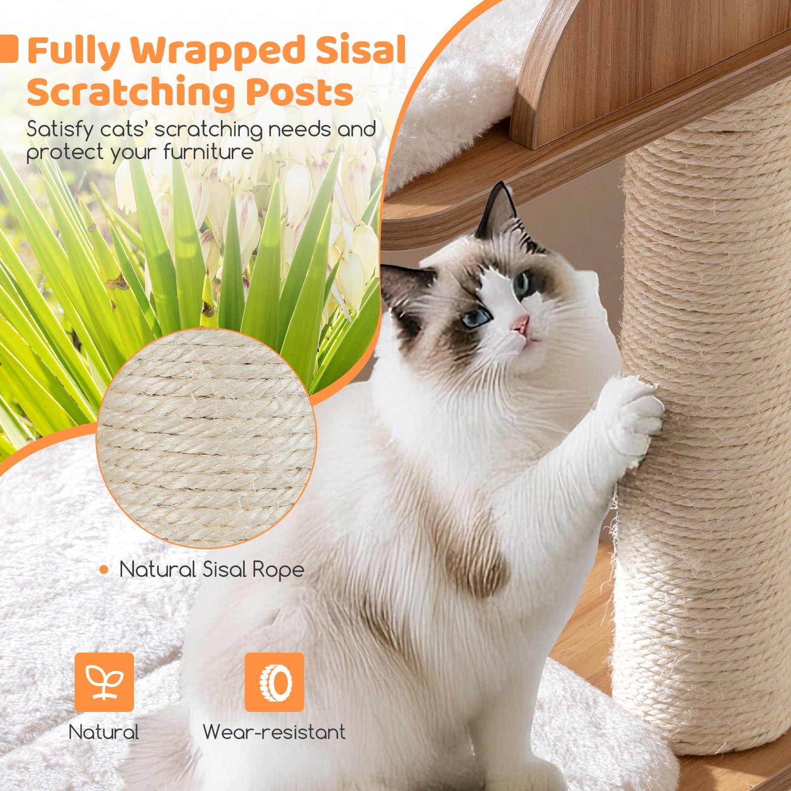 48 Inch Wooden Cat Tree with 2-Floor Condo and Washable Cushions-Natural