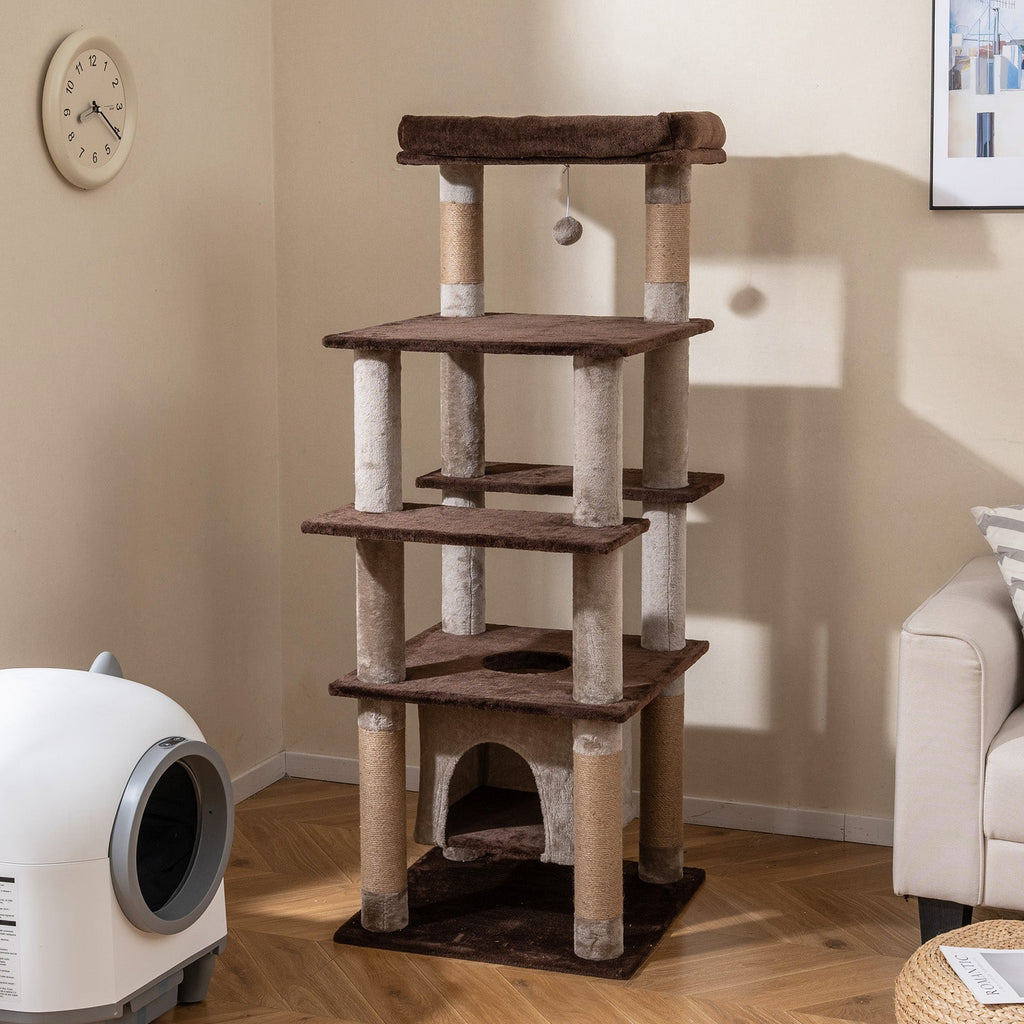 58 Inch Large Multi-level Cat Tree with Swaying Aerial Condo and Plush Perch Bed