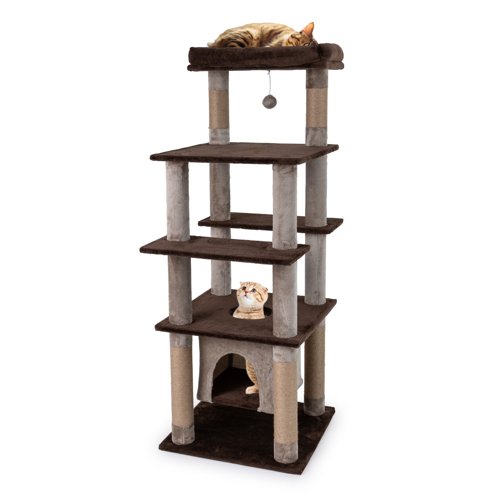 58 Inch Large Multi-level Cat Tree with Swaying Aerial Condo and Plush Perch Bed