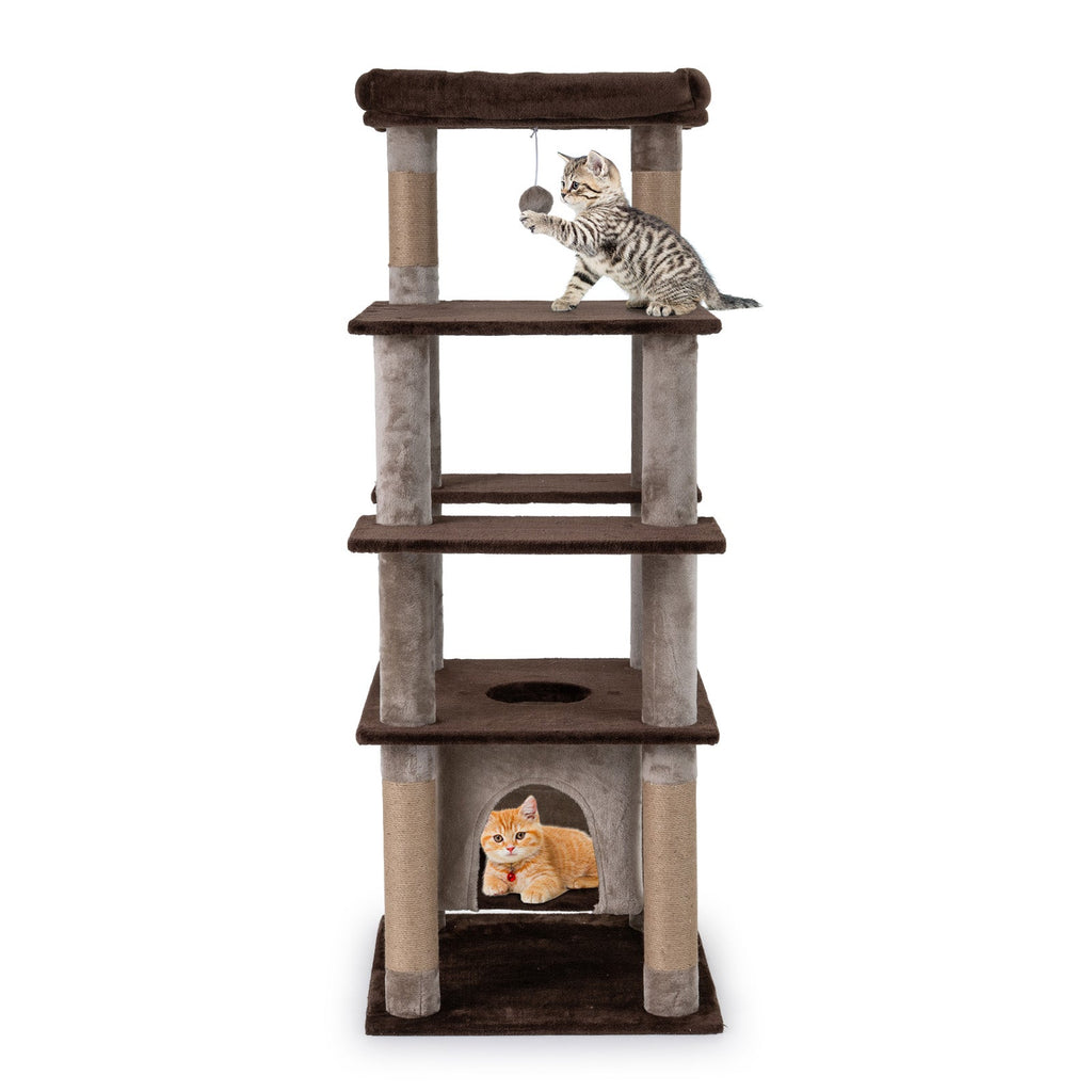 58 Inch Large Multi-level Cat Tree with Swaying Aerial Condo and Plush Perch Bed
