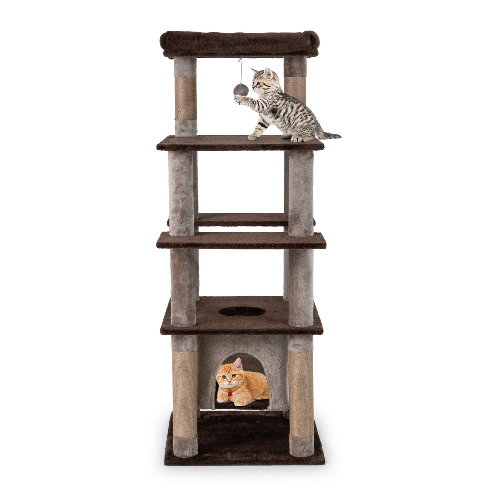 58 Inch Large Multi-level Cat Tree with Swaying Aerial Condo and Plush Perch Bed