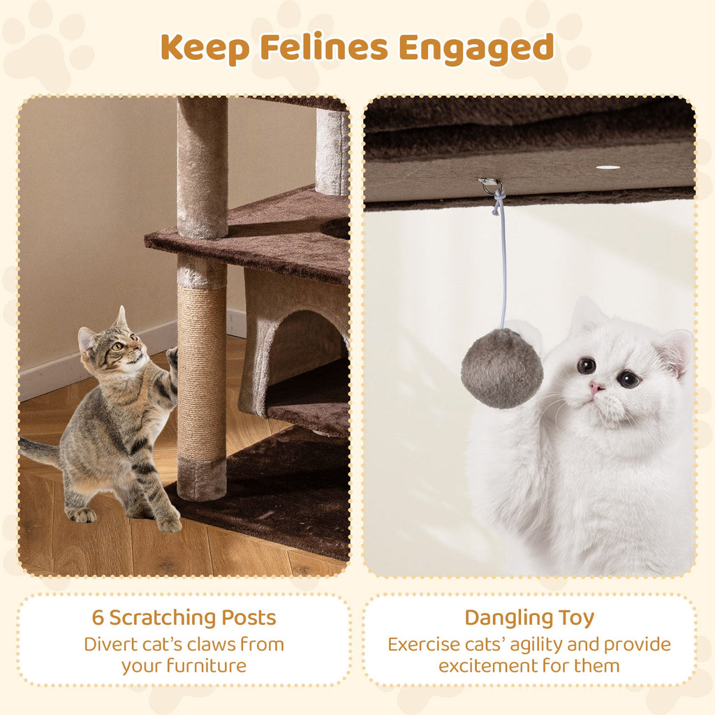 58 Inch Large Multi-level Cat Tree with Swaying Aerial Condo and Plush Perch Bed