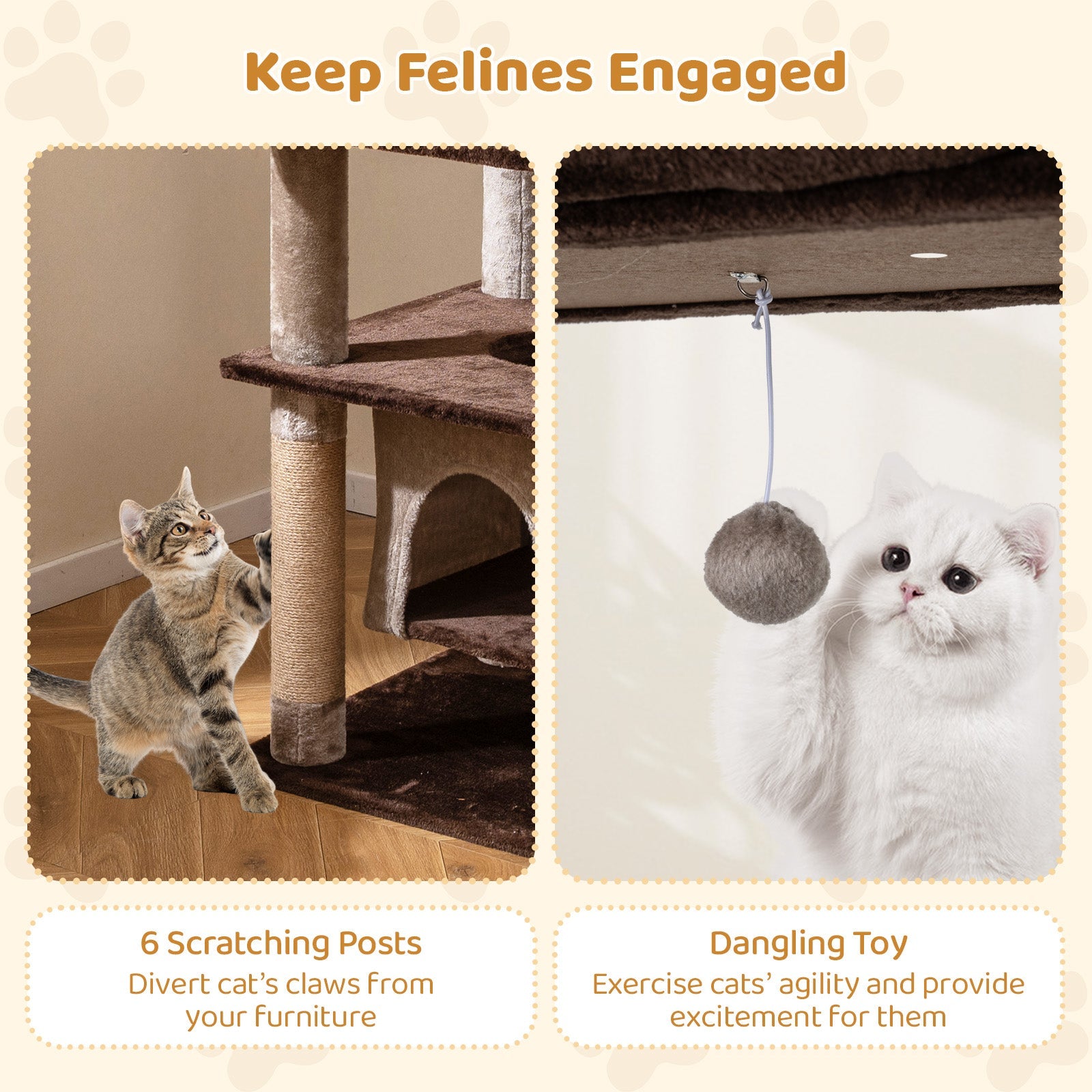 58 Inch Large Multi-level Cat Tree with Swaying Aerial Condo and Plush Perch Bed